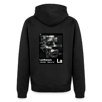 AI am Lanthan (bk) - Unisex Premium Bio Zip Hoodie - Schwarz - Hinten - Nico (187cm)