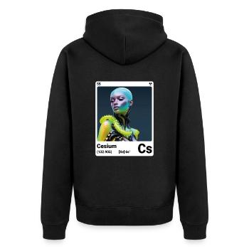 AI am Cäsium (wt) - Unisex Premium Bio Zip Hoodie - Schwarz - Hinten - Nico (187cm)
