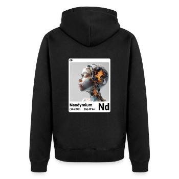 AI am Neodym (wt) - Unisex Premium Bio Zip Hoodie - Schwarz - Hinten - Nico (187cm)