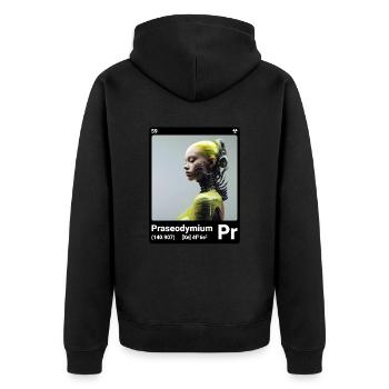 AI am Praseodym (bk) - Unisex Premium Bio Zip Hoodie - Schwarz - Hinten - Nico (187cm)
