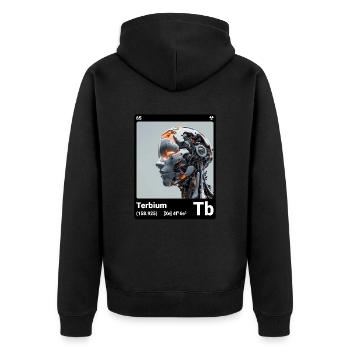 AI am Terbium (bk) - Unisex Premium Bio Zip Hoodie - Schwarz - Hinten - Nico (187cm)