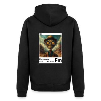 AI am Fermium (at) Modezeitschrift nerdy - Unisex Premium Bio Zip Hoodie - Schwarz - Hinten - Nico (187cm)