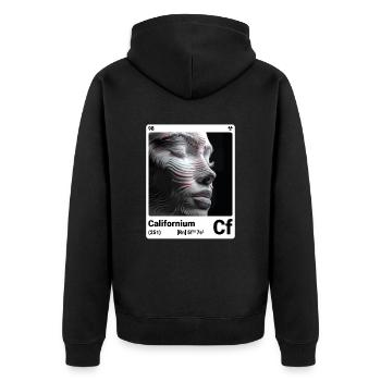 AI am Californium (at) Modezeitschrift nerdy - Unisex Premium Bio Zip Hoodie - Schwarz - Hinten - Nico (187cm)