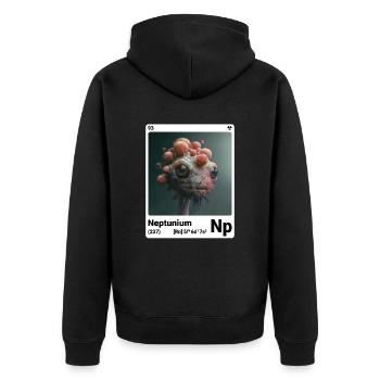 AI am Neptunium (at) Modezeitschrift nerdy - Unisex Premium Bio Zip Hoodie - Schwarz - Hinten - Nico (187cm)