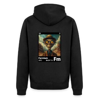 AI am Fermium (bk) fashion periodictable nerdy - Unisex Premium Bio Zip Hoodie - Schwarz - Hinten - Nico (187cm)