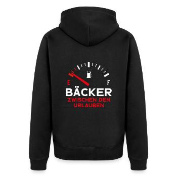 LUSTIG BÄCKER ZWISCHEN DEN URLAUBEN BÄCKEREI - Unisex Premium Bio Zip Hoodie - Schwarz - Hinten - Nico (187cm)