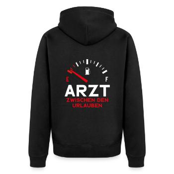 ARZT ZWISCHEN DEN URLAUBEN HAUSARZT - Unisex Premium Bio Zip Hoodie - Schwarz - Hinten - Nico (187cm)