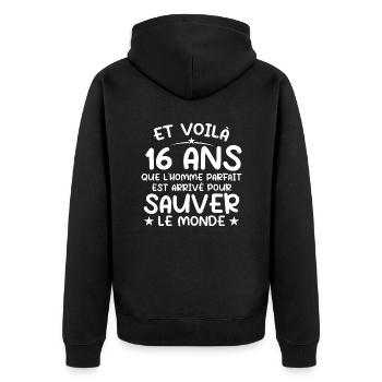 16 Jahre altes Geschenk 16 Jahre altes originelles Geschenk Mann 16 Jahre alt - Unisex Premium Bio Zip Hoodie - Schwarz - Hinten - Nico (187cm)