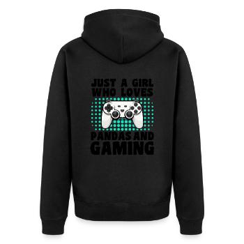 Gamer und Pandas Videospiele und umweltfreundliche Abenteuer - Unisex Premium Bio Zip Hoodie - Schwarz - Hinten - Nico (187cm)