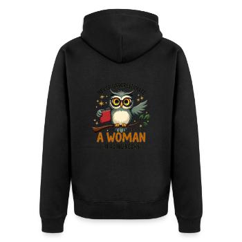 Never Underestimate A Woman Who Loves Reading Book - Unisex Premium Organic Zip Hoodie - black - Back - Nico (187cm)