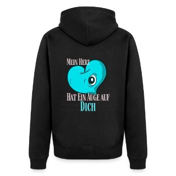 Mein Herz hat ein Auge auf Dich - Unisex Premium Bio Zip Hoodie - Schwarz - Hinten - Nico (187cm)