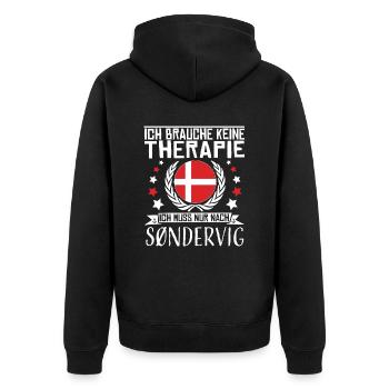 Ich brauche keine Therapie - Sondervig - Unisex Premium Bio Zip Hoodie - Schwarz - Hinten - Nico (187cm)