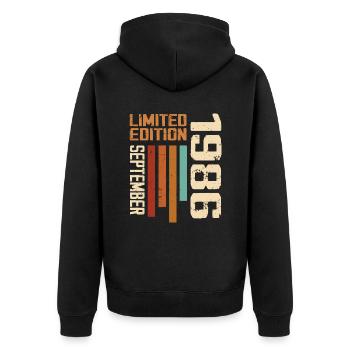 September 1986 Originelle Geschenkidee zum Geburtstag - Unisex Premium Bio Zip Hoodie - Schwarz - Hinten - Nico (187cm)