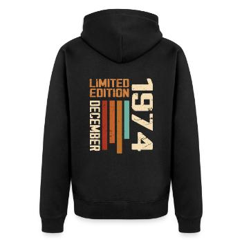 December 1974 - 1974 December - Unisex Premium Organic Zip Hoodie - black - Back - Nico (187cm)