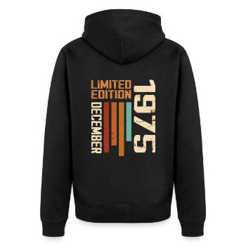 Dezember 1975 - 1975 Dezember - Unisex Premium Bio Zip Hoodie - Schwarz - Hinten - Nico (187cm)