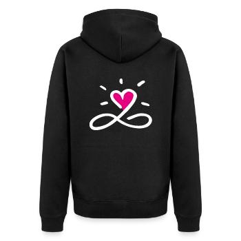 Unendliche Liebe in weiss - Unisex Premium Bio Zip Hoodie - Schwarz - Hinten - Nico (187cm)