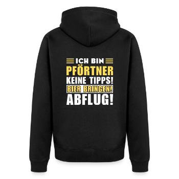 Ich bin Pförtner - Keine Tipps! Bier bringen - Unisex Premium Bio Zip Hoodie - Schwarz - Hinten - Nico (187cm)