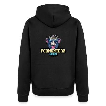 Formentera 2025 Affe - Unisex Premium Bio Zip Hoodie - Schwarz - Hinten - Nico (187cm)