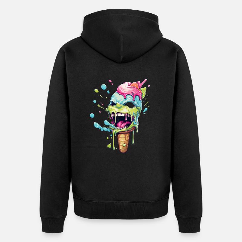 Psycho Eiscreme lacht knallbunt - Unisex Premium Bio Zip Hoodie - Schwarz