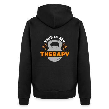 Workout Fitness Fitnessstudio Sport Training Spaß - Unisex Premium Bio Zip Hoodie - Schwarz - Hinten - Nico (187cm)