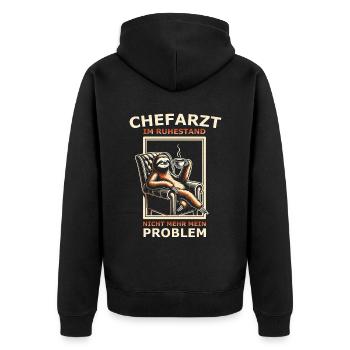 Chefarzt im Ruhestand nicht mehr mein Problem - Unisex Premium Bio Zip Hoodie - Schwarz - Hinten - Nico (187cm)