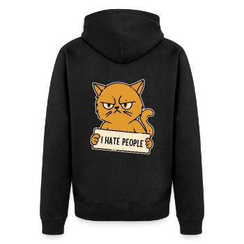 Ich hasse Menschen Asoziale Katze - Unisex Premium Bio Zip Hoodie - Schwarz - Hinten - Nico (187cm)