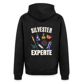 Silvester Experte - Unisex Premium Bio Zip Hoodie - Schwarz - Hinten - Nico (187cm)