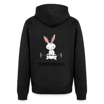 fitness pumpernickel no excuses sport protein - Unisex Premium Bio Zip Hoodie - Schwarz - Hinten - Nico (187cm)