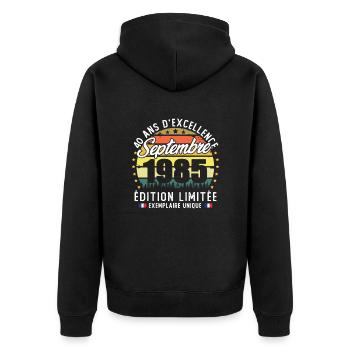 Septembre 1985 Vintage Cadeau Anniversaire 40 Ans - Veste à capuche bio Premium Unisexe - noir - Dos - Nico (187cm)