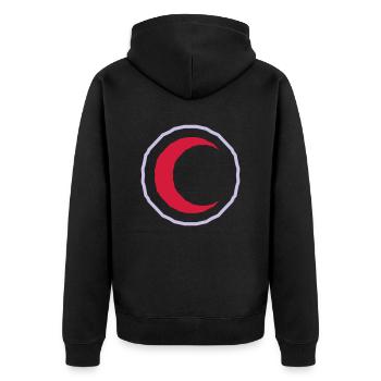 Roter Halbmond Red Crescent - Unisex Premium Bio Zip Hoodie - Schwarz - Hinten - Nico (187cm)
