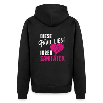 Diese Frau liebt ihren Sanitäter - Unisex Premium Bio Zip Hoodie - Schwarz - Hinten - Nico (187cm)