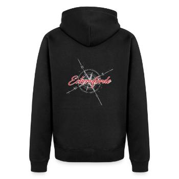 Eckernförde Kompass rot - Unisex Premium Bio Zip Hoodie - Schwarz - Hinten - Nico (187cm)