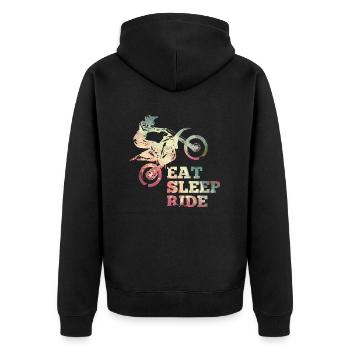 Eat Sleep Ride Dirt Bike - Unisex Premium Bio Zip Hoodie - Schwarz - Hinten - Nico (187cm)