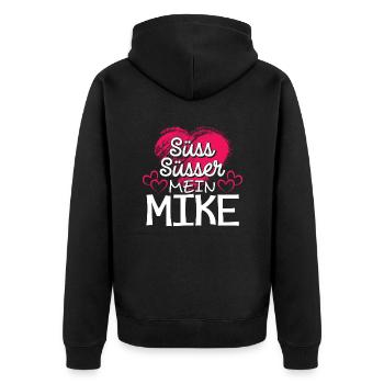 MIKE - süss - Unisex Premium Bio Zip Hoodie - Schwarz - Hinten - Nico (187cm)