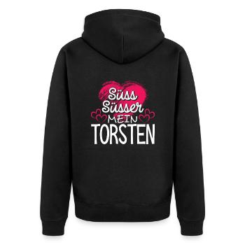 TORSTEN - süss - Unisex Premium Bio Zip Hoodie - Schwarz - Hinten - Nico (187cm)
