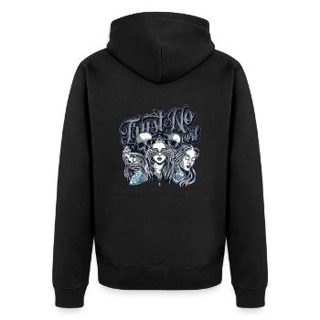 TRUST NO EVIL - Unisex Premium Organic Zip Hoodie - black - Back - Nico (187cm)