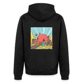 Poulpe éléphant mignon arrive en ville - Veste à capuche bio Premium Unisexe - noir - Dos - Nico (187cm)