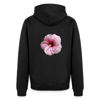 Rosa Hibiskus tropische Blume zoomen Makrophoto - Unisex Premium Bio Zip Hoodie - Schwarz - Hinten - Nico (187cm)