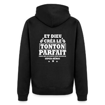 et dieu créa le tonton parfait - cadeau humour - Veste à capuche bio Premium Unisexe - noir - Dos - Nico (187cm)