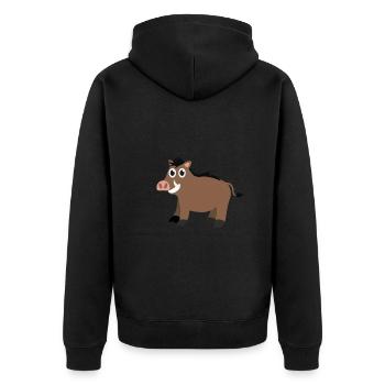 Wildschwein - Unisex Premium Bio Zip Hoodie - Schwarz - Hinten - Nico (187cm)