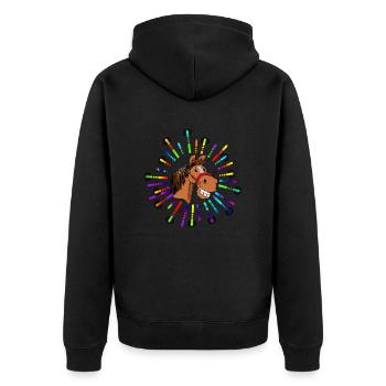Pferd, Pferdemotiv lustig, Comic Style - Unisex Premium Bio Zip Hoodie - Schwarz - Hinten - Nico (187cm)