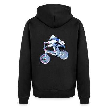 BMX Rennen Mountainbike Motocross - Unisex Premium Bio Zip Hoodie - Schwarz - Hinten - Nico (187cm)