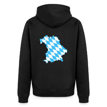 Bayern Rauten weiß blau - Unisex Premium Bio Zip Hoodie - Schwarz - Hinten - Nico (187cm)