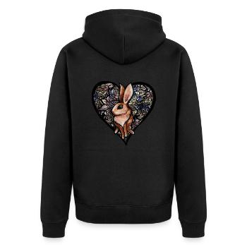 Kaninchen - Unisex Premium Bio Zip Hoodie - Schwarz - Hinten - Nico (187cm)