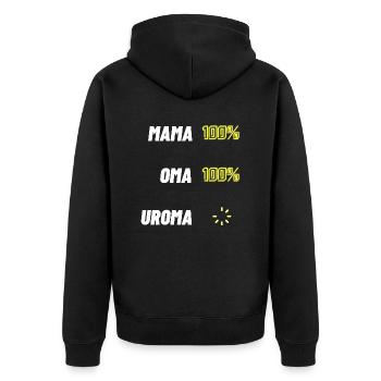 Damen Mama Oma Uroma Geschenk Werdende Uroma - Unisex Premium Bio Zip Hoodie - Schwarz - Hinten - Nico (187cm)