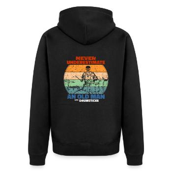 lustiger drummer schlagzeuger spruch vintage retro - Unisex Premium Bio Zip Hoodie - Schwarz - Hinten - Nico (187cm)