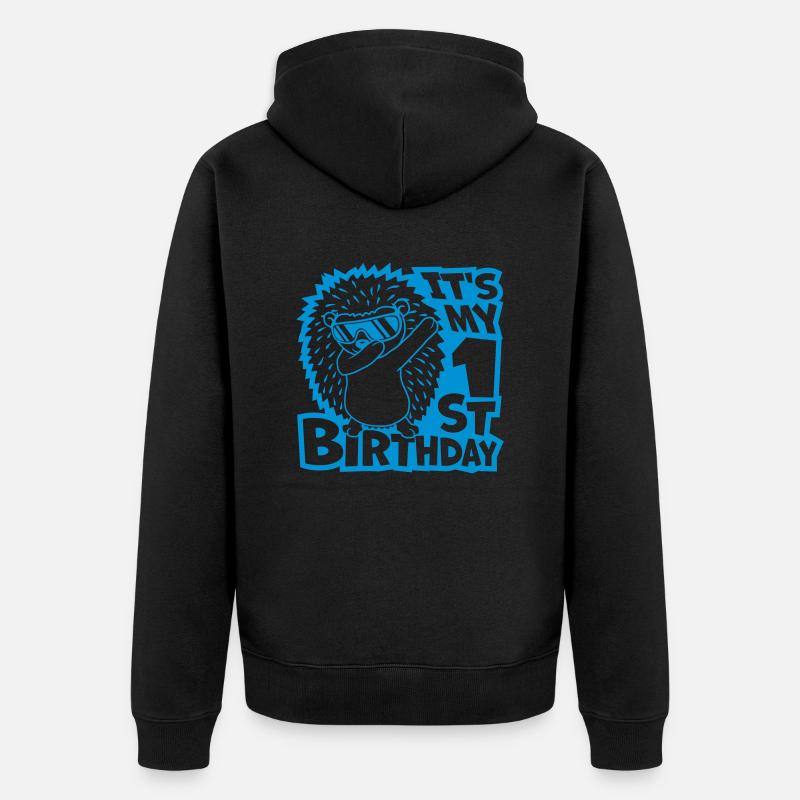 Hérisson dabbing 1er anniversaire - Veste à capuche bio Premium Unisexe - noir