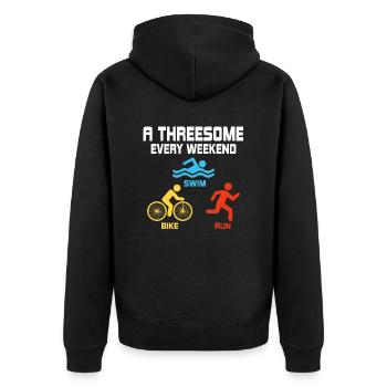 Un plan à trois tous les week-ends - Swim, Bike, Run Triath - Veste à capuche bio Premium Unisexe - noir - Dos - Nico (187cm)