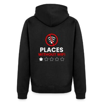 Plätze Ohne WiFi - Unisex Premium Bio Zip Hoodie - Schwarz - Hinten - Nico (187cm)