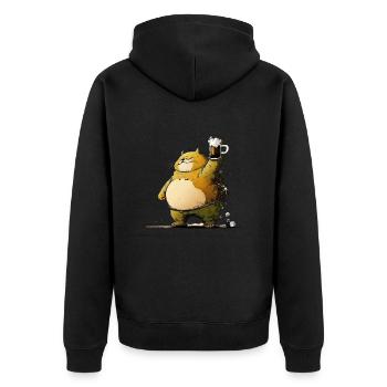 Dicke Katze feiert mit Bier - Unisex Premium Bio Zip Hoodie - Schwarz - Hinten - Nico (187cm)